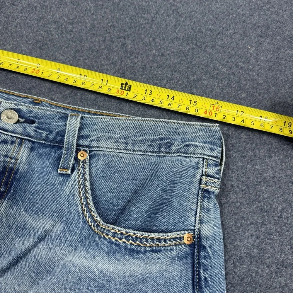 Levis 501 Shorts Womens 32 Blue Denim Distressed Cutoff Button Fly Raw Hem Y2K
